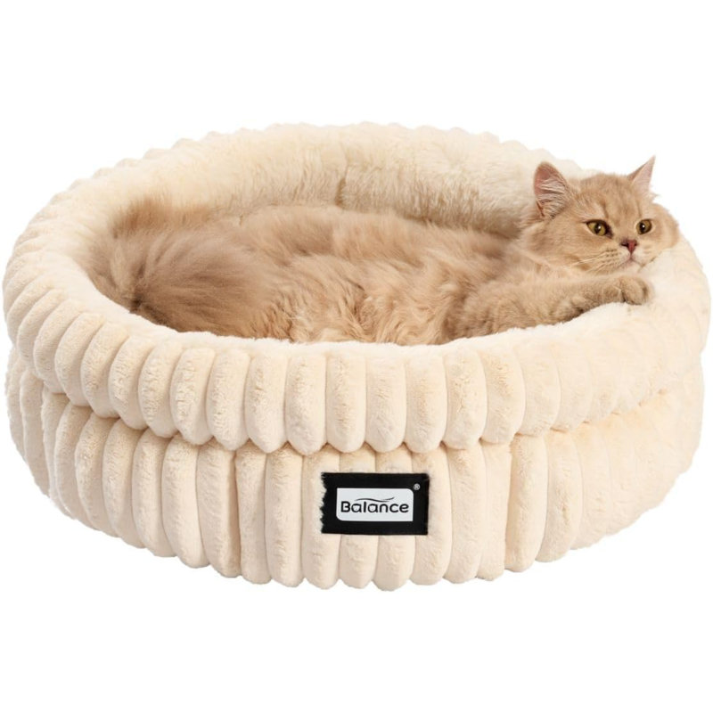 Cat Bed Kitten Bed, Washable Round Cat Beds For Indoor Cats,Super Soft Plush Faux Fur Pet Bed For Puppy And Kitten With Anti-Slip Bottom