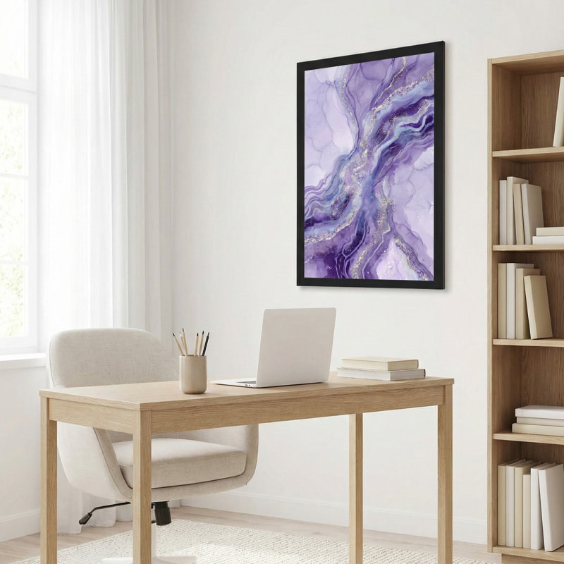 Art mural abstrait mauve et bleu avec des étincelles dorées, H 18 po x l 12 po