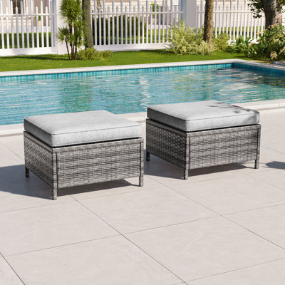 2 repose-pieds en rotin de patio 2 pièces, repose-pieds en osier d'extérieur avec coussin amovible et structure en acier