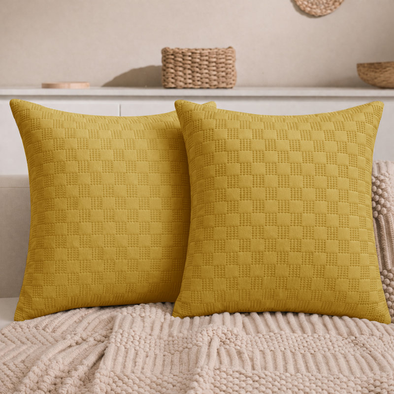 Aspire Homeware Embossed Square Velvet Cushion Covers, Pack of 2, OCHRE
