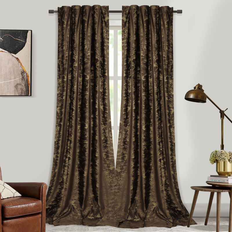 Kanab Velvet Room Darkening Curtain Panel Pair, 52" W x 108" L, Toffee Brown