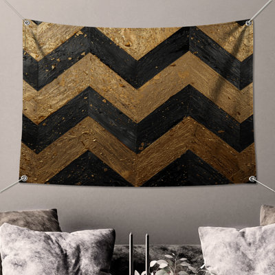 Gold Black Chevron Wall Tapestry - Chevron Wall Decor