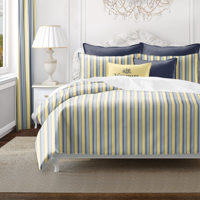 Gino Stripe Reversible Cotton Duvet Cover Set, Queen Duvet Cover + 2 Queen Shams