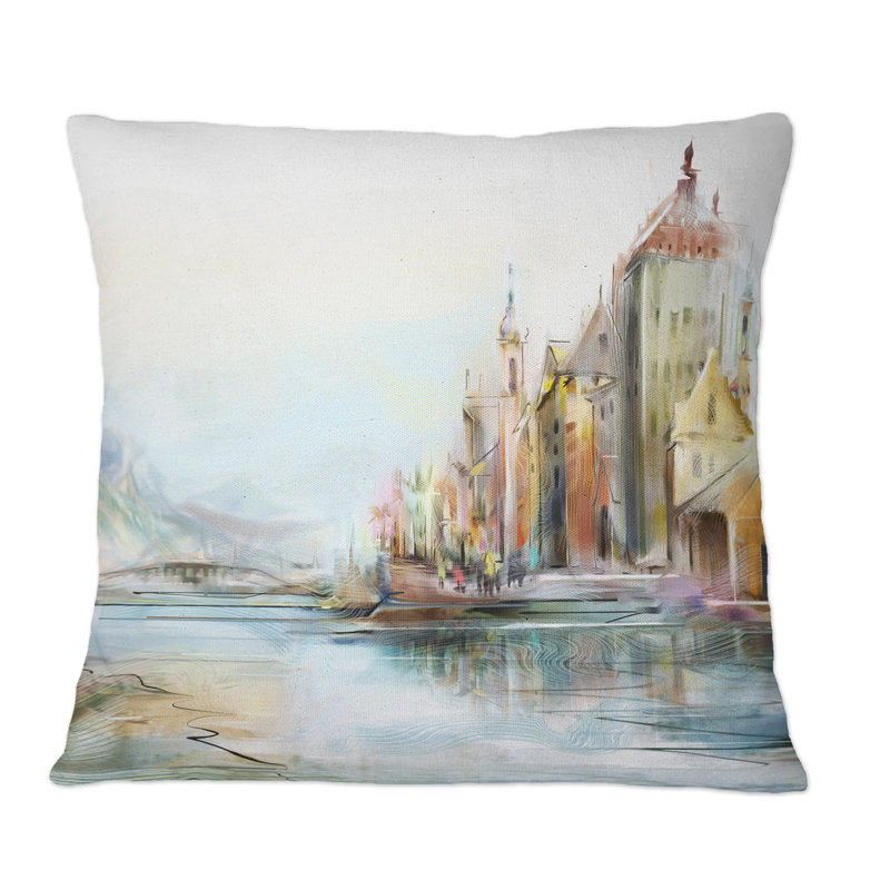 Coussin à imprimé zurichois au bord de la rivière Zurich, 18 po x 18 po