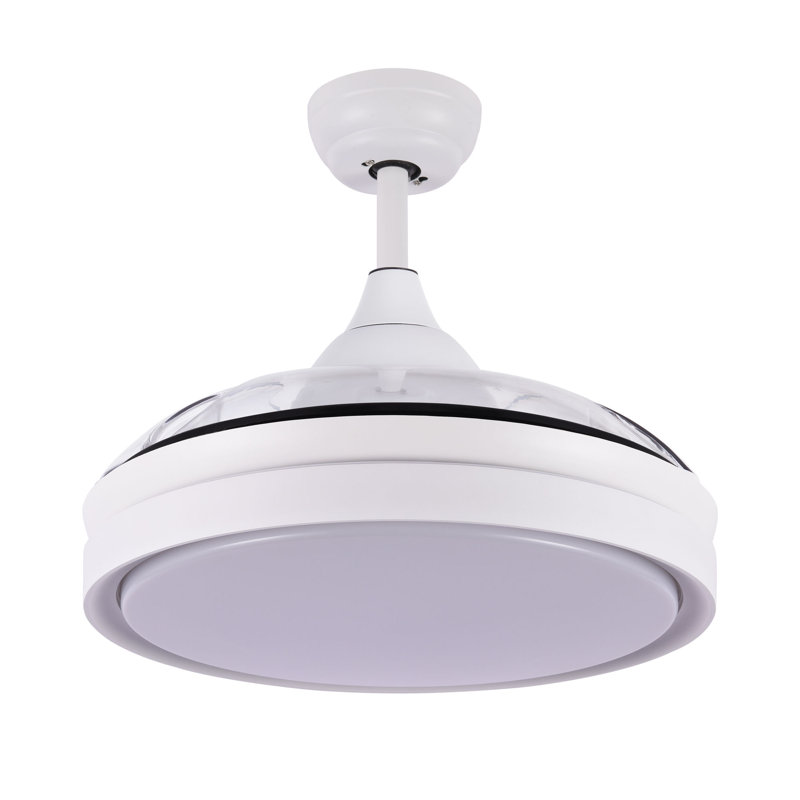 Maryann 42'' Retractable Ceiling Fan DC Motor with LED Lights and Remote, White with White Blades