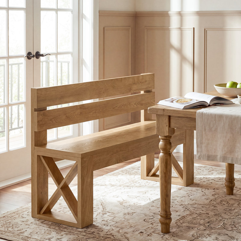 Banc de salle à manger 47 "avec dossier, banc de cuisine en bois de style campagnard avec cadres latéraux en forme de X pour salle à manger, cuisine