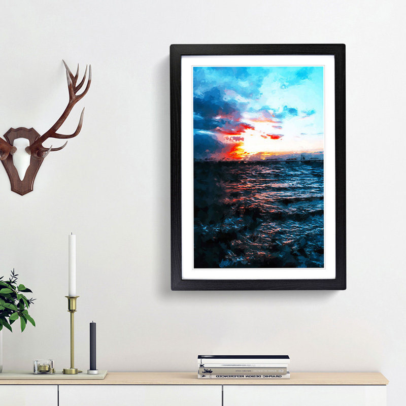 Moody Skies Above the Ocean - Picture Frame Graphic Art Print, Black Framed, 48cm H x 36cm W x 2cm D