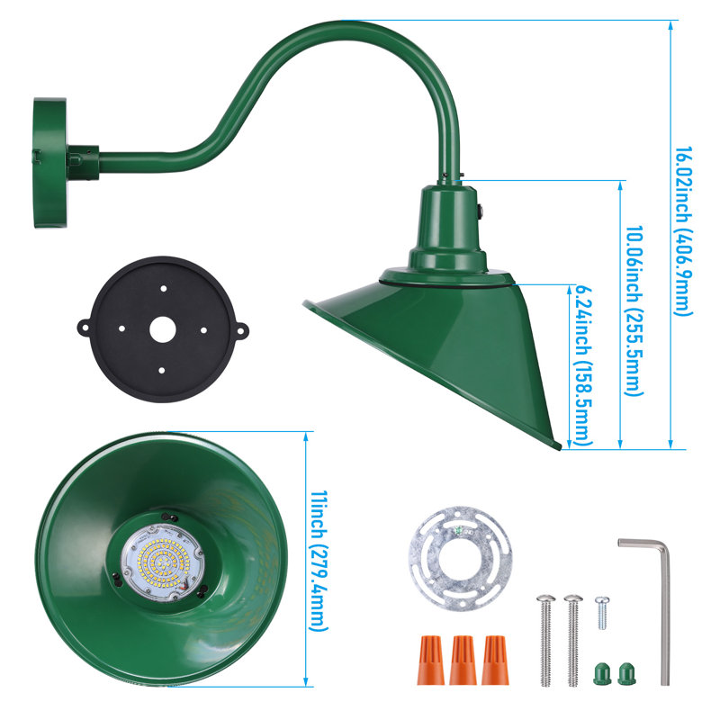 Luminaire de grange à col-de-cygne à 3 lumières à DEL 3cct, 21 W, 3300 lm, 120 à 277 V, IP65, homologué UL, Vert