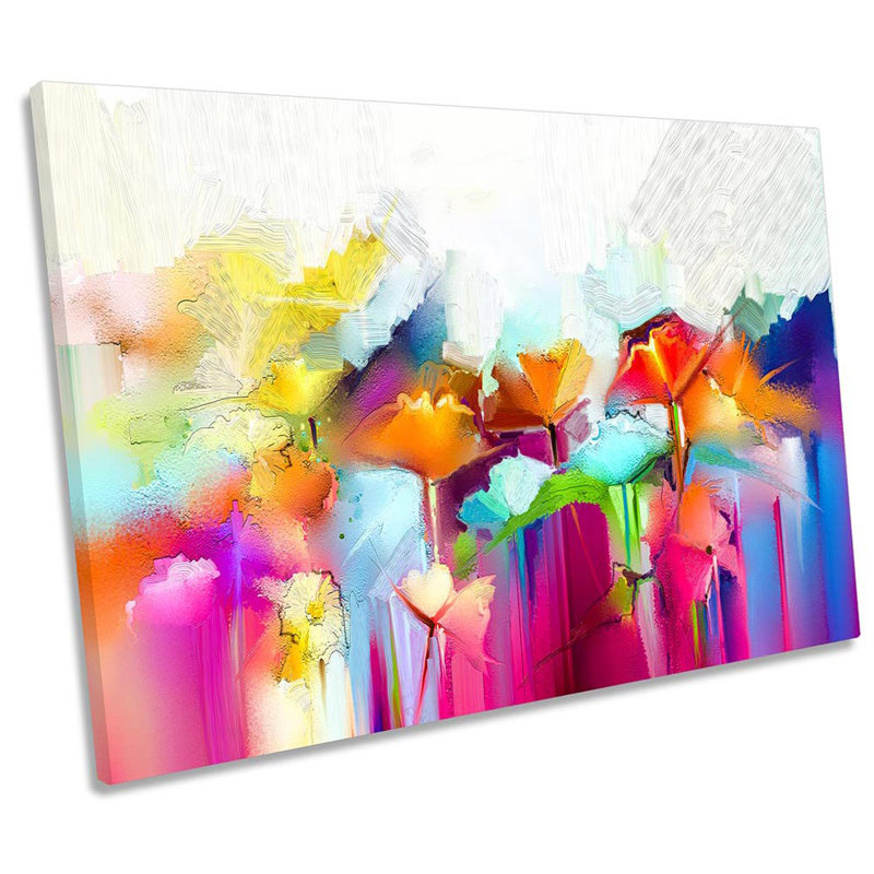 Abstract Floral Rainbow Framed - Wrapped Canvas Print, 30.5cm H x 45.7cm W x 2cm D