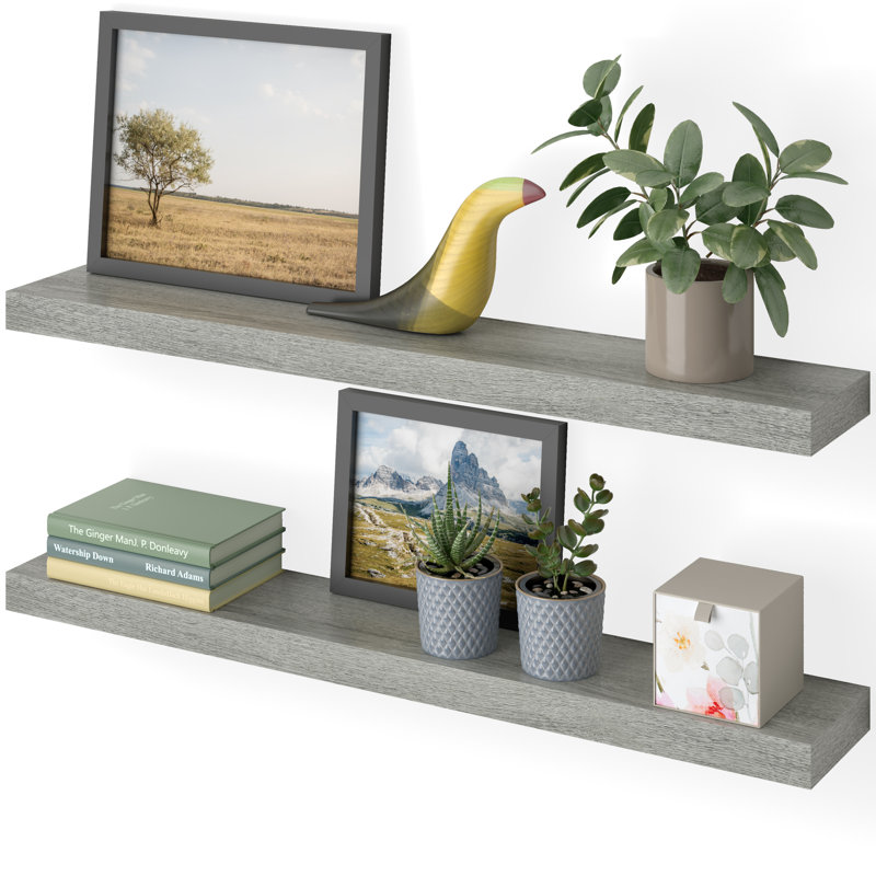 Sydney 36" W x 6" D Floating Shelves Set with Invisible Wall Mount Brackets, Grey Oak