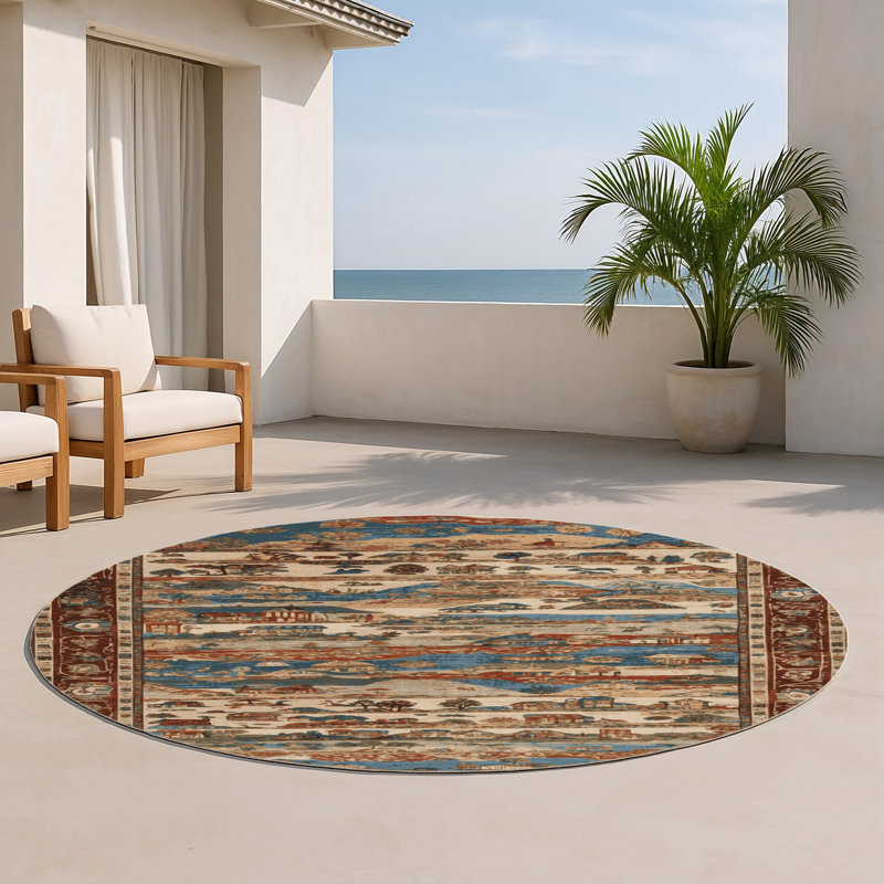 Tapis d'intérieur et d'extérieur brun Persian, Rond 5 pi