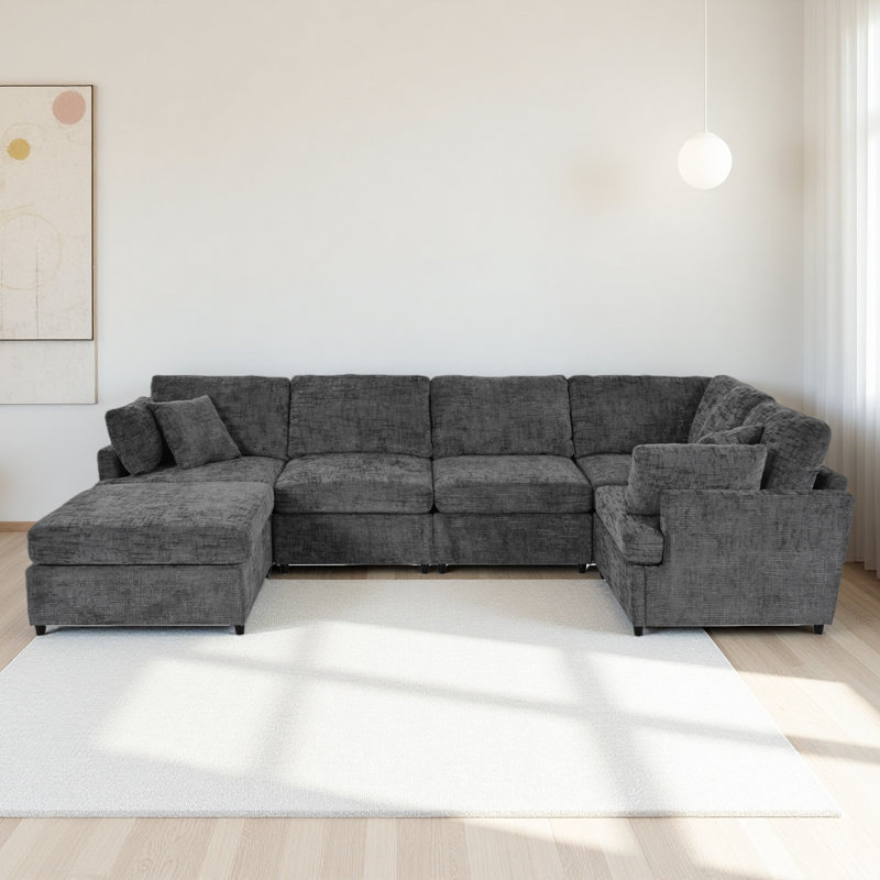 Domoni Upholstered L-Shaped Sectional Symmetrical, Gray Polyester