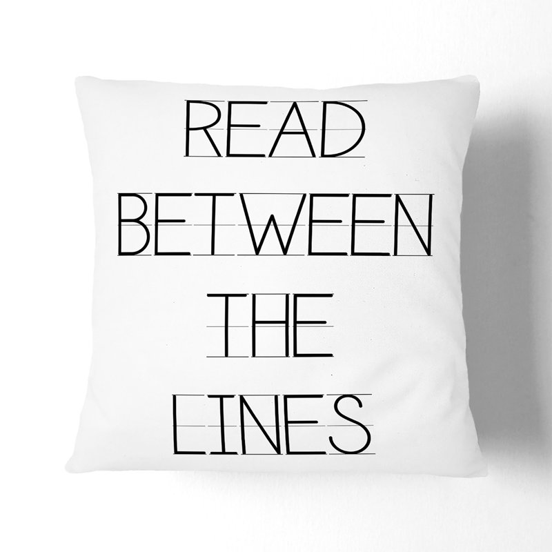 Read Between The Lines Square Throw Cushion, Black, 55cm H x 55cm W x 20cm D