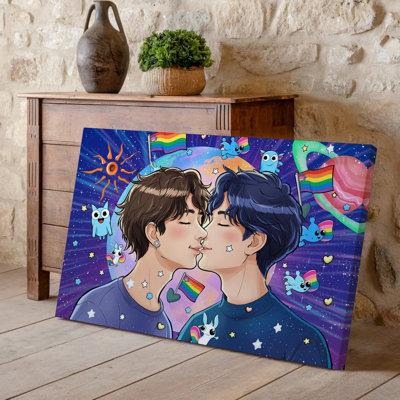 Reproduction d'art sur toile, "Tender Kiss" contre un cosmique