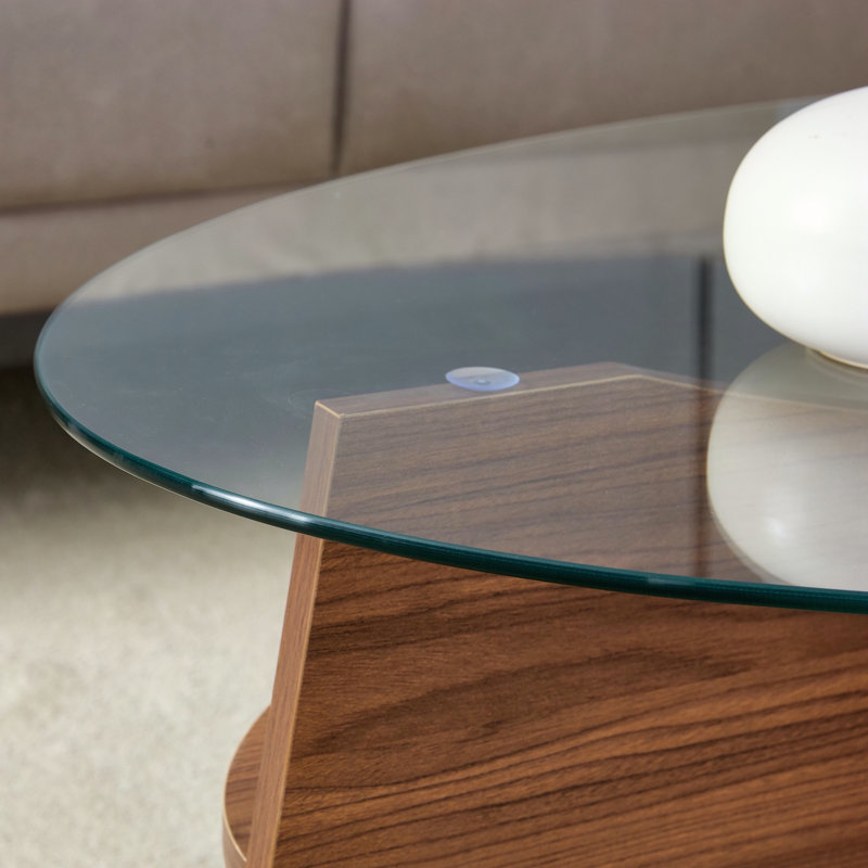 Oval Tempered Glass Coffee Table, Walnut