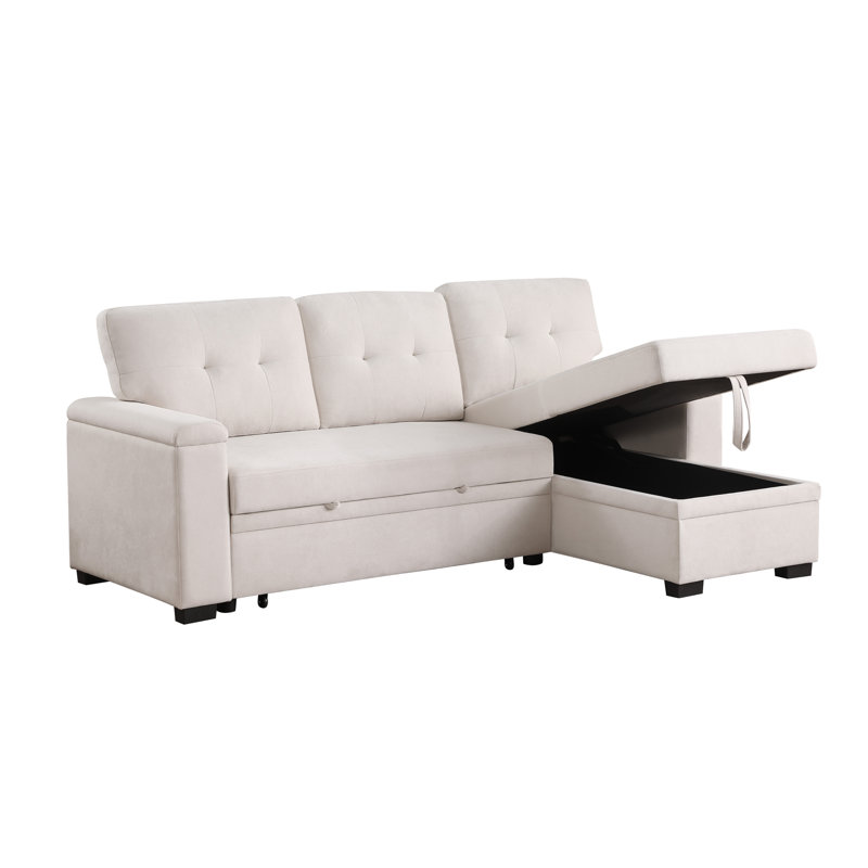 Canapé-lit modulaire réversible en tissu tissé beige 84,5 po avec méridienne de rangement, Tissu beige