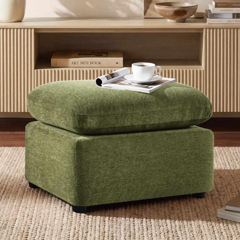 Upholstered Ottoman With Sturdy Wooden Frame, Green
