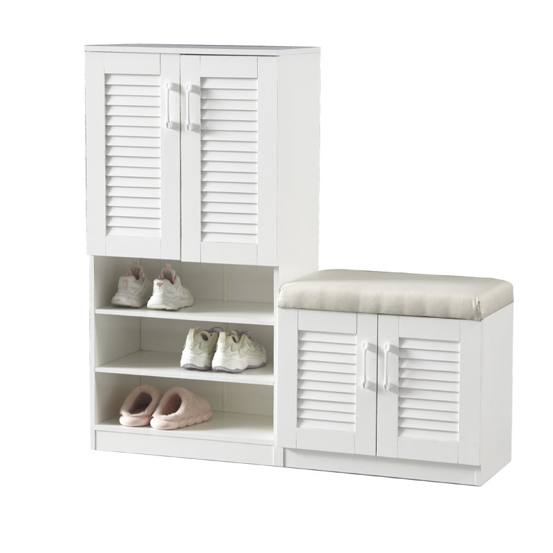 Élégant étagère à chaussures avec banc et 7 + 3 compartiments de rangement, blanc, réglable pour armoire multifonctionnelle