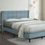 Lit plateforme tapissier très grand 75,9 po avec velours et tête de lit capitonnée carrée, bleu-1578582505
