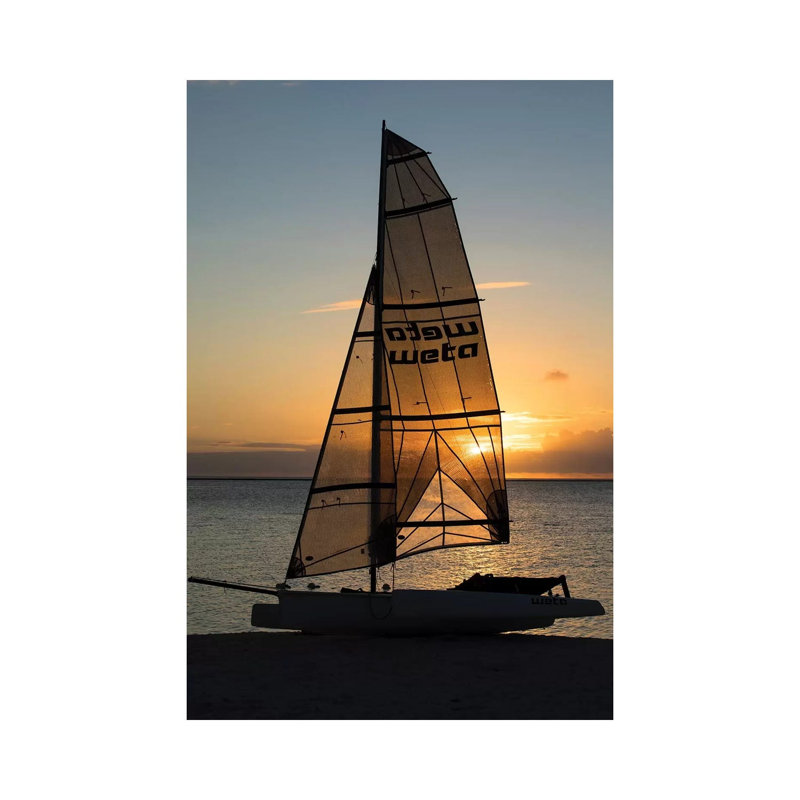 Boat On The Beach At Sunset, Bora Bora, Society Islands, French Polynesia - Wrapped Canvas Print, 20.32 cm H x 30.48 cm W