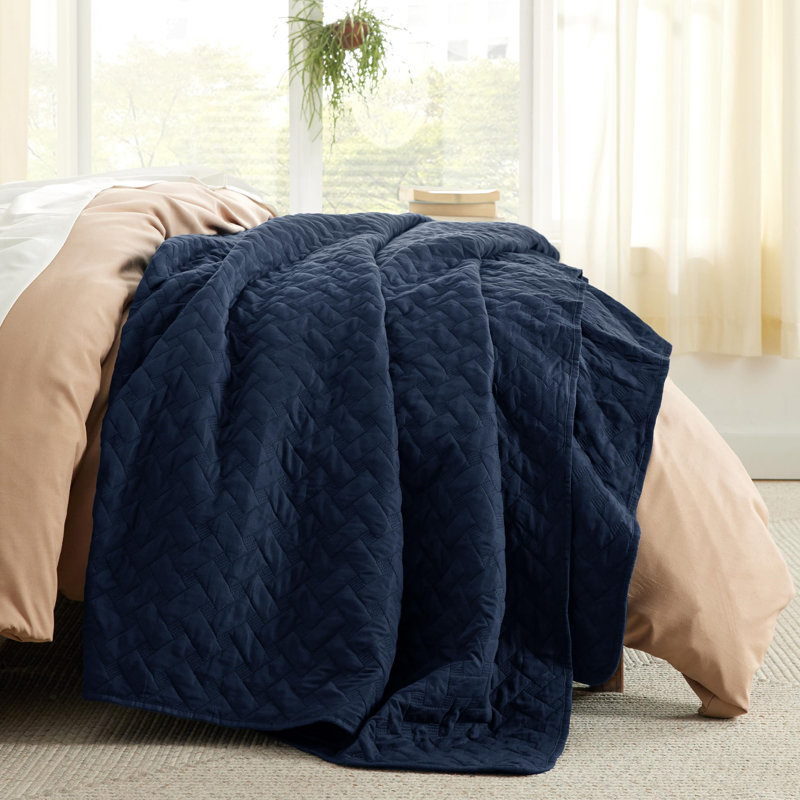 Bedsure Quilts Lightweight Bedspreads Basket Weave Pattern Comforter Coverlet, Queen Quilt + 2 Standard Shams, Navy