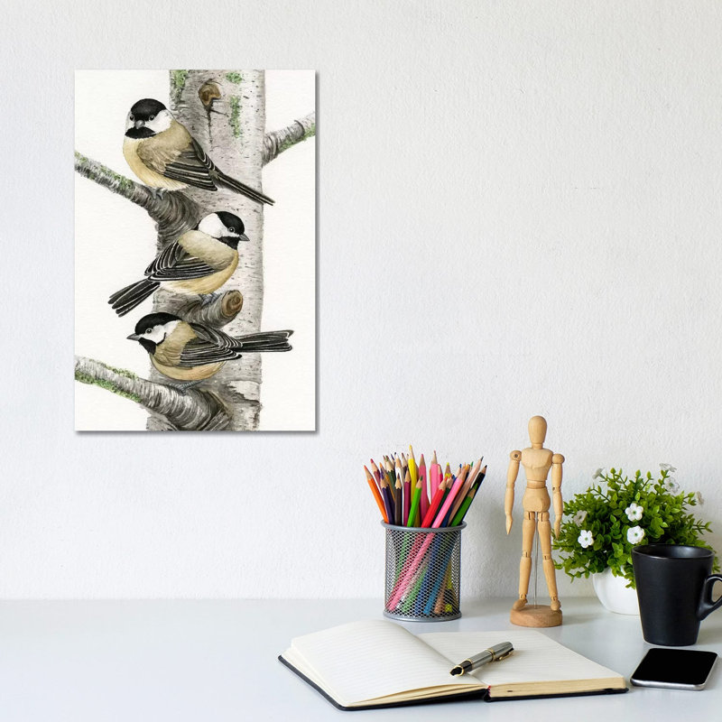 Chickadees In Birch Tree by Tracy Lizotte - Wrapped Canvas Print, 20.32 cm H x 30.48 cm W