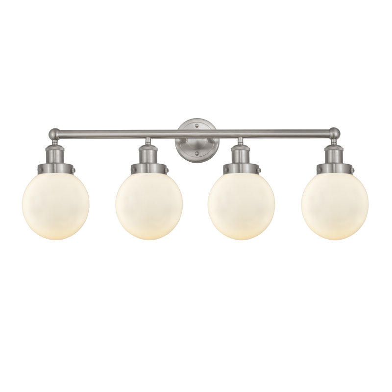 Éclairage pour meuble-lavabo à intensité variable à 4 lumières Alfonsa, Blanc mat, Nickel satiné brossé