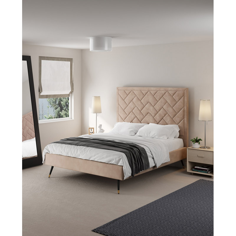 Toshiye Upholstered Platform Bed, Queen, Tan
