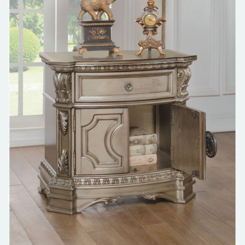 Mazon 1-Drawer Nightstand, Antique Silver
