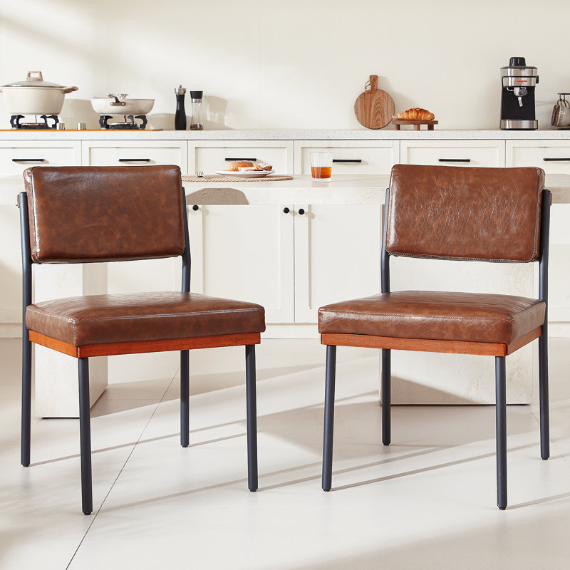 Modern Dining Chairs Set of 2, Kitchen Chairs with Thick Cushions and Adjustable Foot Pads, Upholstered Faux Leather Dining Room Chairs with Sturdy Metal Legs,Coffee