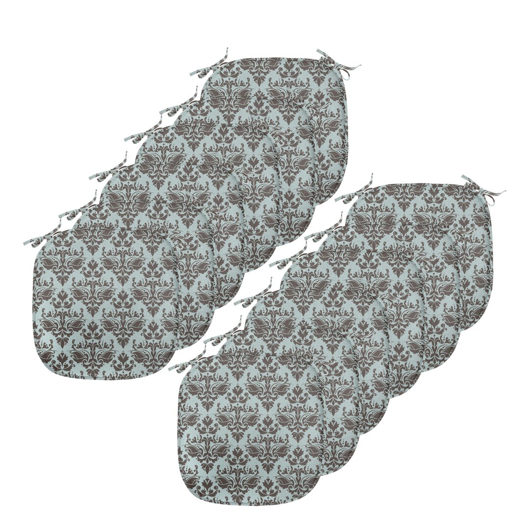 Kissen mit Riemen für Küchensitze, Damast-Shapes Motiv, Teal Brown