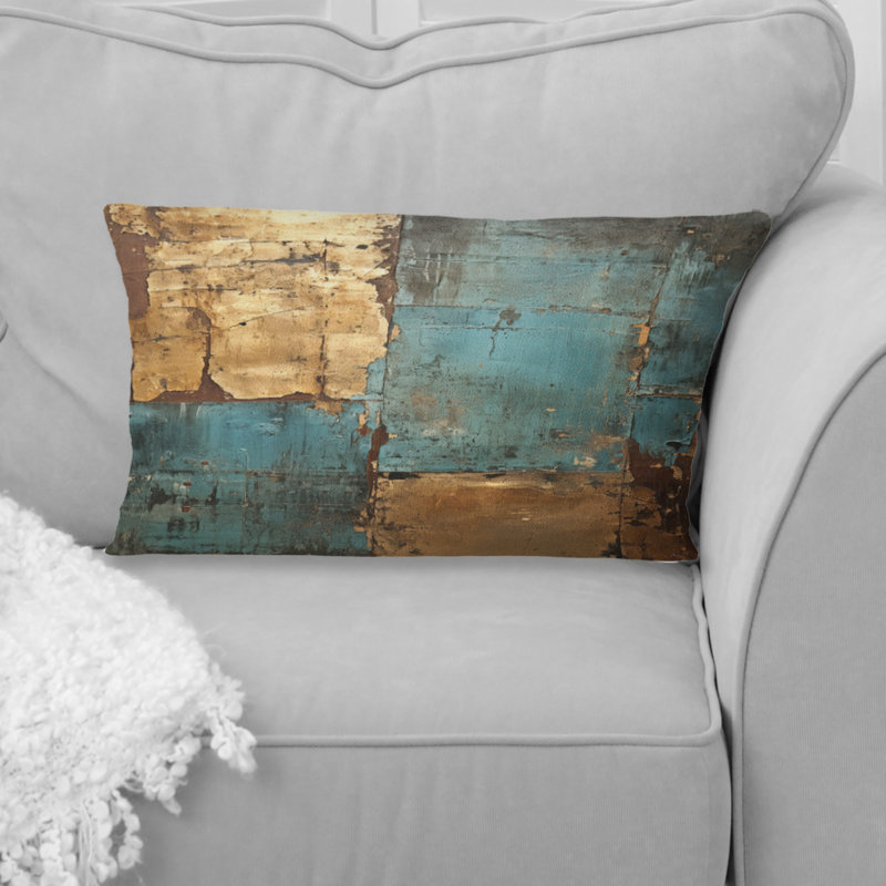 Coussin Kintsugi Retro Glam Vintage Gold On Turquoise - Abstract