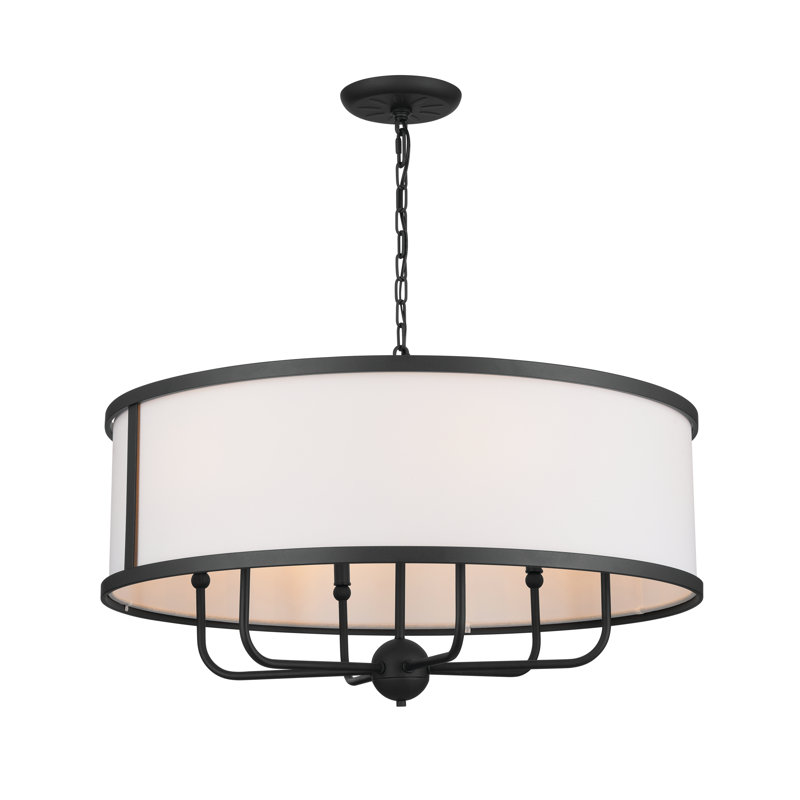 6 - Light Dimmable Drum Chandelier, Textured Black