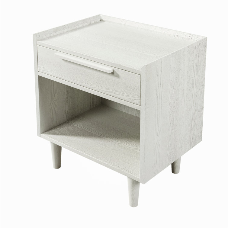 Wood Grain One-Drawer Nightstand Side Table With Solid Wood Legs