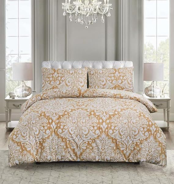 Bluntson Damask Duvet Cover Set with Pillowcases Included, Super King - 2 Pillowcases, Royal Gold