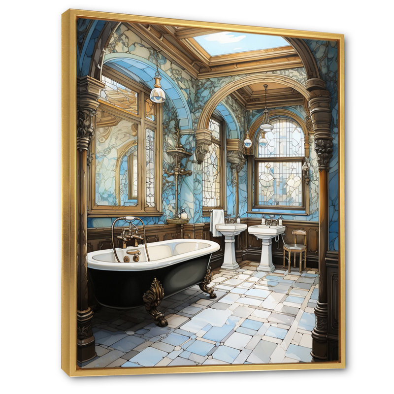 «Bathroom Elegant Mon monochrome», reproduction d'art sur toile encadrée, H 32 po x l 24 po x P 1 po, Cadre flottant doré
