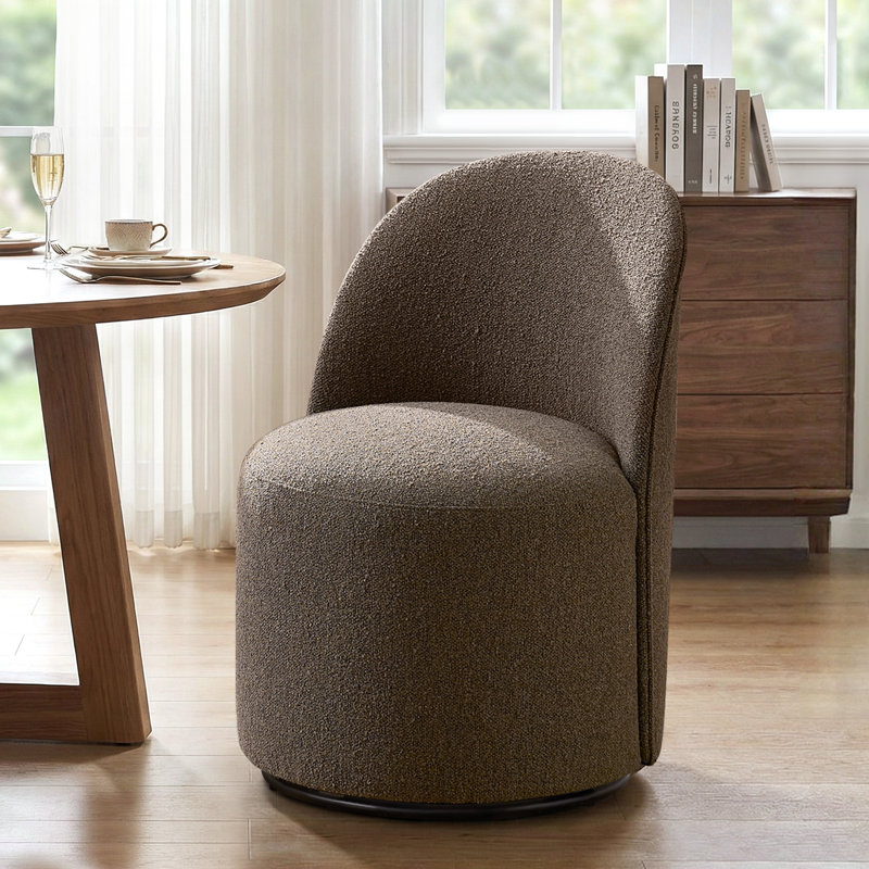 Upholstered Fully Assembled Swivel Dining Chair, Boucle Brown