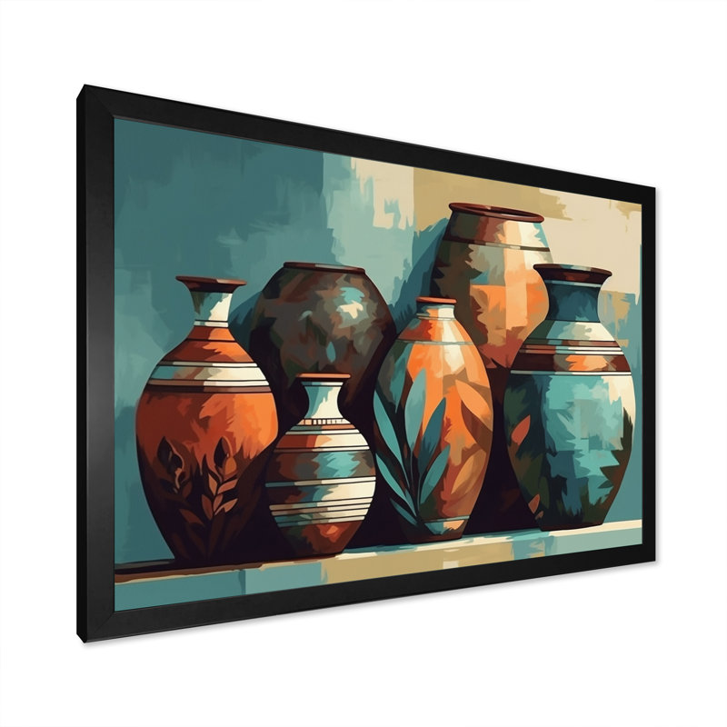 Vase en céramique orange et vert Soulazazma sur toile, H 30 po x l 40 po x P 1,5 po, Cadre photo noir