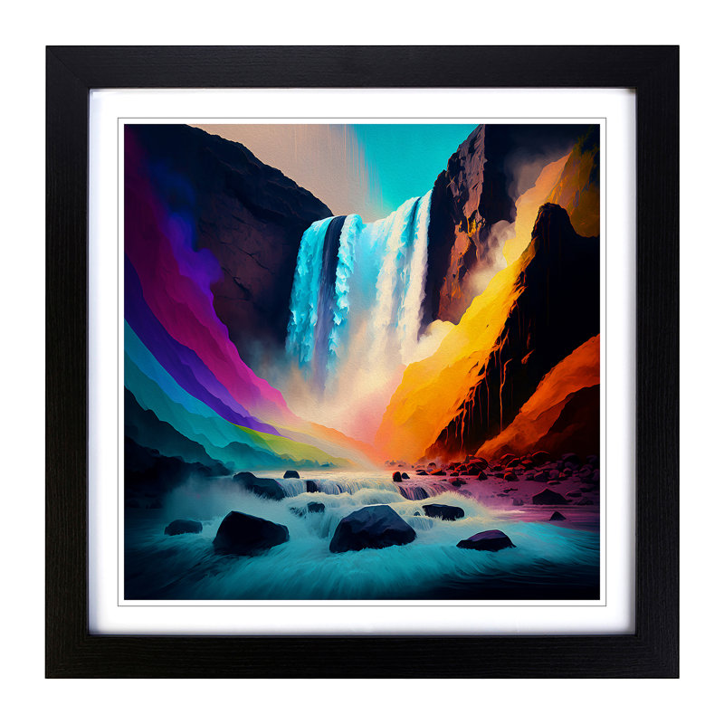 Waterfall Colour Field Painting - Framed Print, Black