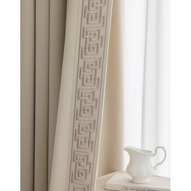 Allison Velvet Room Darkening Curtain Pair (Set of 2), Cream Fabric/Beige Trim, 50" W x 90" L