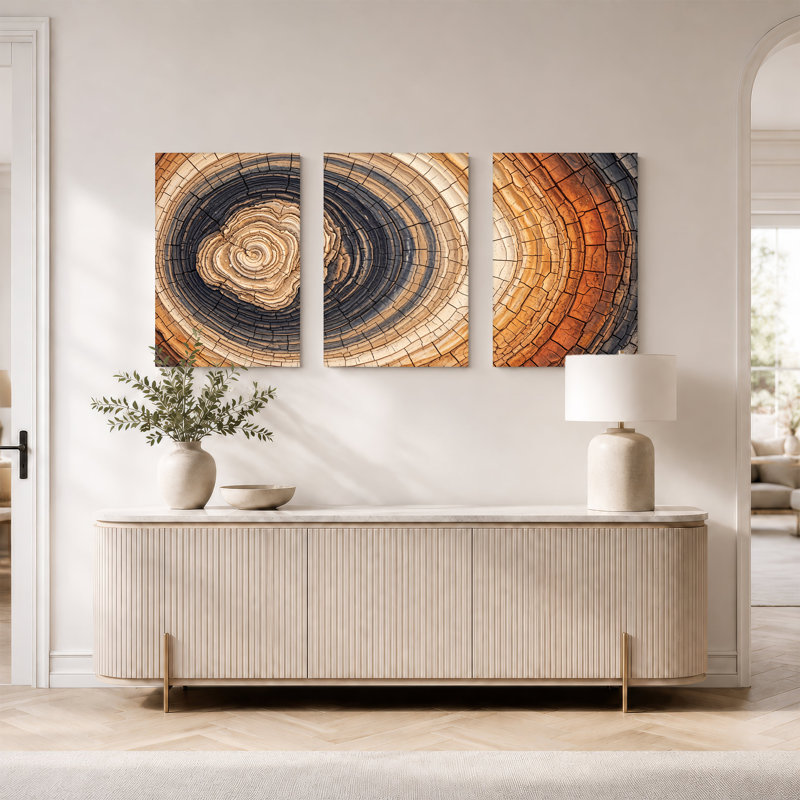 «Concentric Tree Rings», ensemble de 3 toiles tendues, H 18 po x l 12 po x 3 pièces