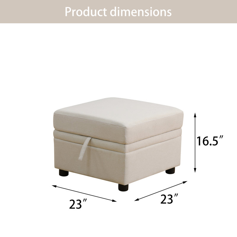 Beige Storage Ottoman | Durable Eco-friendly Fabric | Solid Wood Frame | Hidden Storage, Beige