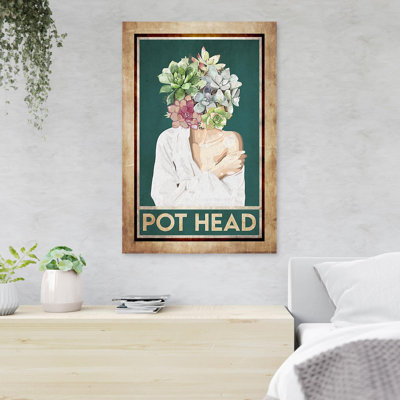 Girl With Flower In Her Head - Pot Head - 1 Piece Rectangle Graphic Art Print On Wrapped Canvas