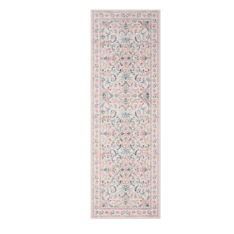 Area Rug 2x6 for Living Room, Washable Non Slip Low Pile Rugs, Floral Soft Carpet for Entryway, Kitchen, Hallways, Pink