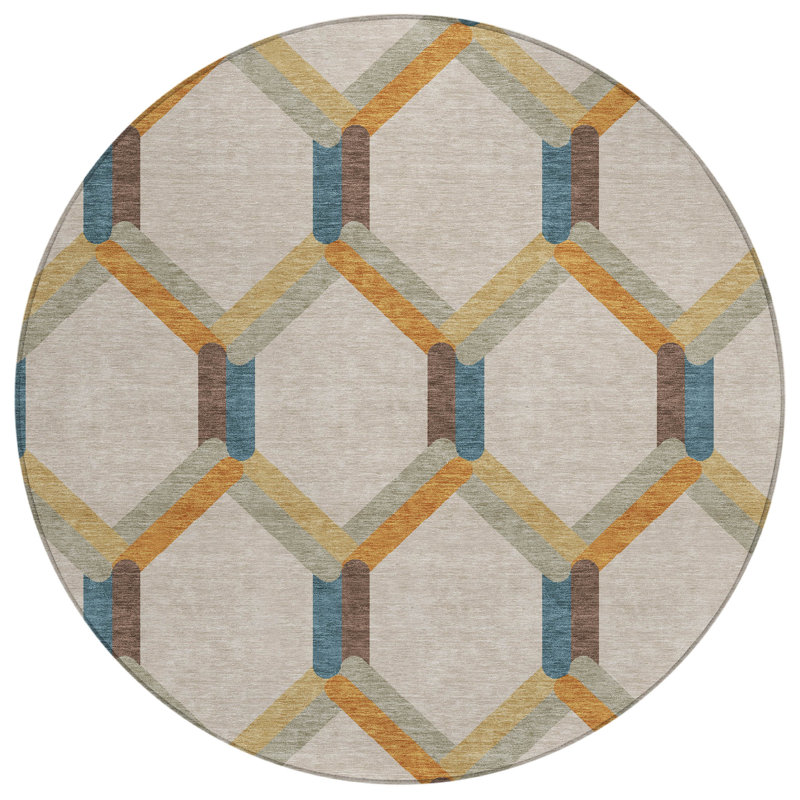 Machine Washable Indoor/Outdoor Chantille ACN2343 Lattice Rug, Round 8'