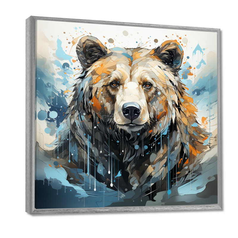 Représentation abstraite d'un mouvement d'ours sur toile, H 24 po x l 24 po x P 1 po, Encadrement argenté