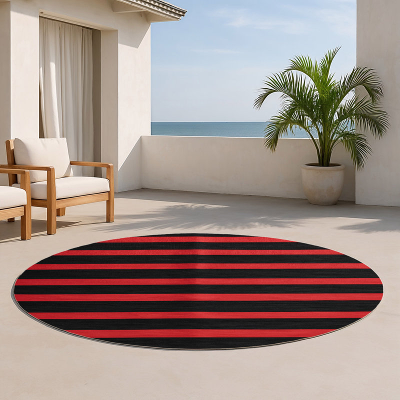 Tapis intérieur / extérieur noir HorizontalStripes, Rond 5 pi