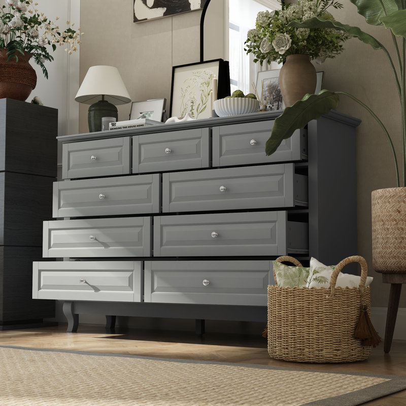 9-Drawer Dresser With Elegent Style, Gray