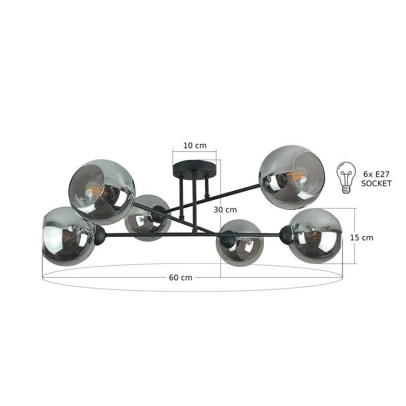 Odilon Glass Semi Flush Mount, Smoky