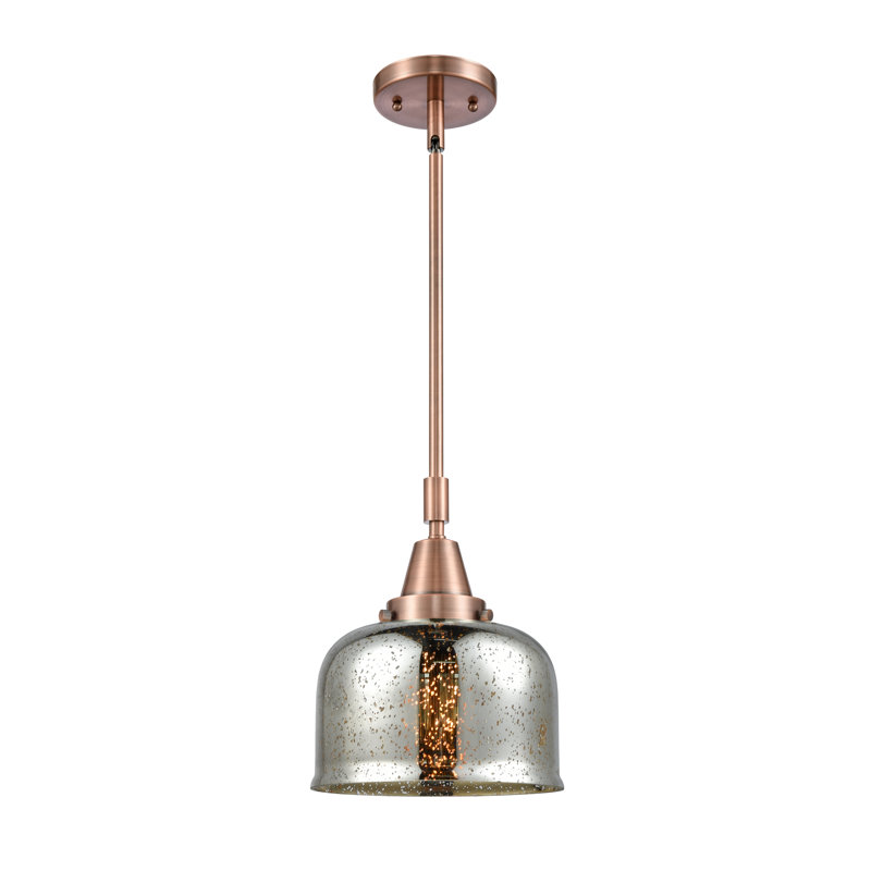 Luminaire suspendu 1 lumière à une cloche, Argent mercuré plaqué, H 44,12 po x l 8 po x P 8 po, Cuivre antique